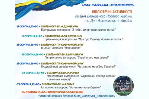 З нагоди святкування Дня Прапора України та Дня Незалежності в бібліотеках пройдуть тематичні онлайн-заходи